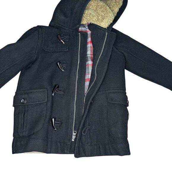 OLD NAVY Boys Hooded Black Wool Blend Toggle Zip Coat Size XS - Picture 2 of 6